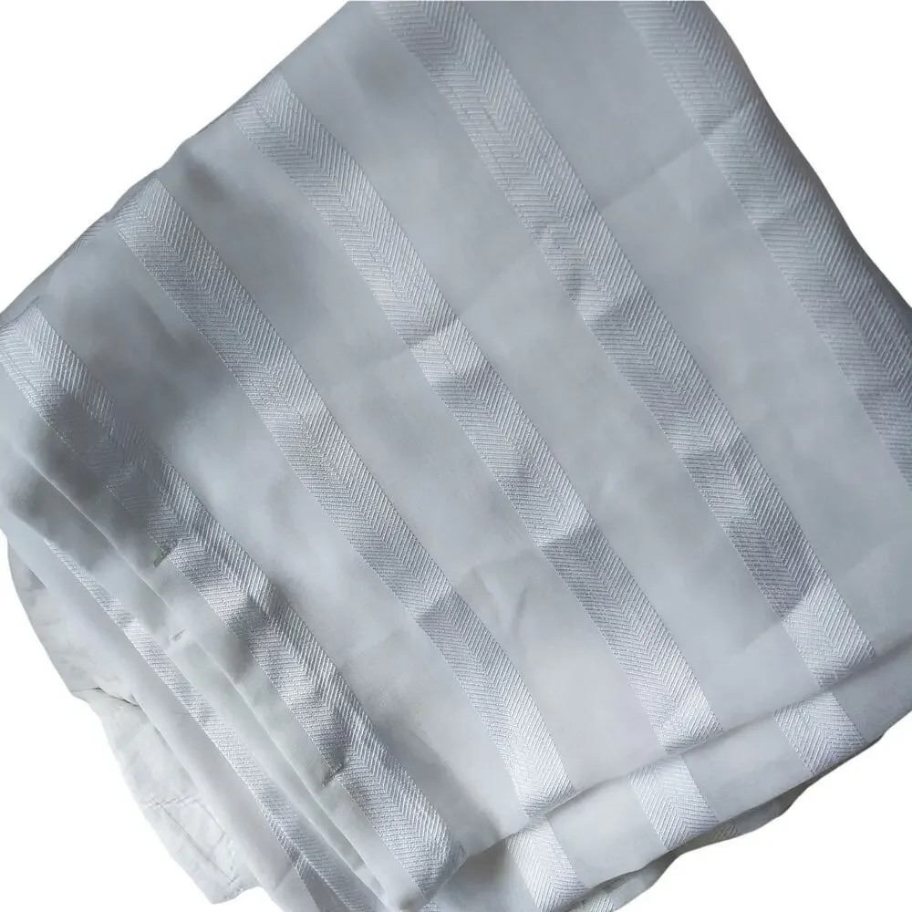 FRESH, AIRY WHITEST WHITE SHEER RIBBON HORIZONTAL STRIPED FABRIC SHOWER CURTAIN!